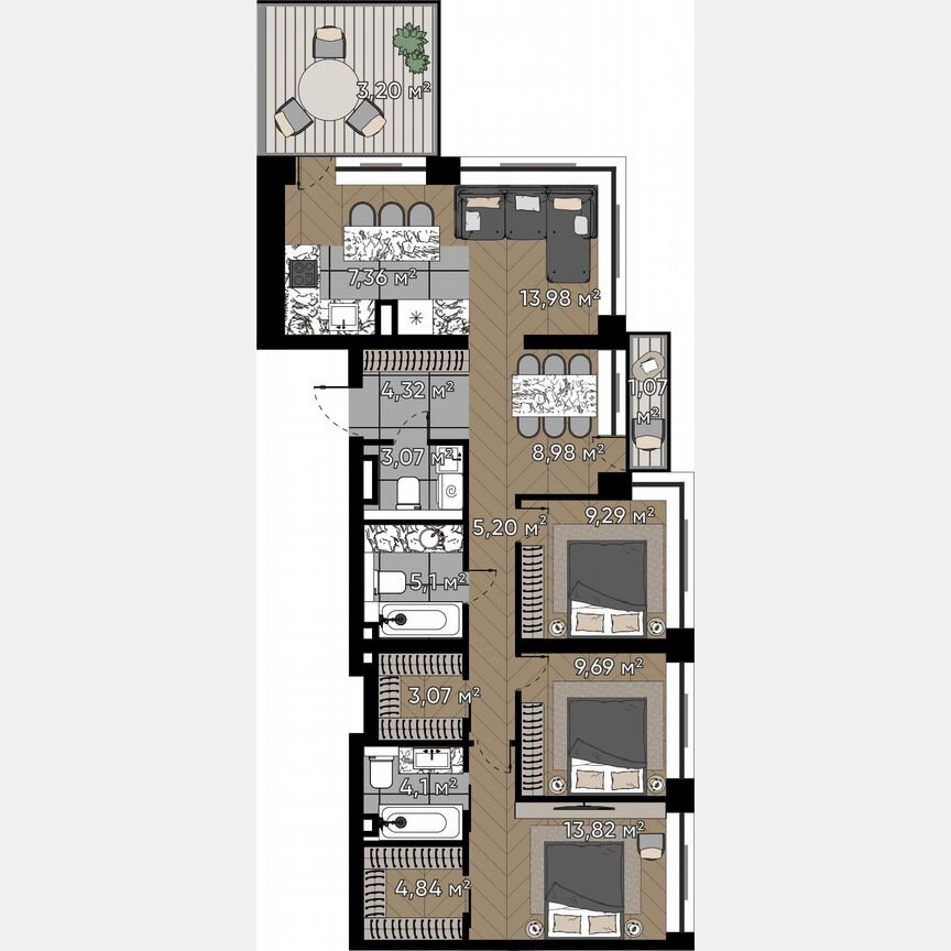 5-к. квартира, 97,1 м², 17/20 эт.