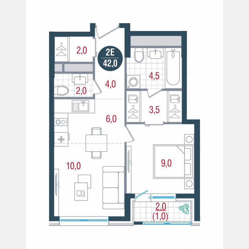 2-к. квартира, 42 м², 21/32 эт.