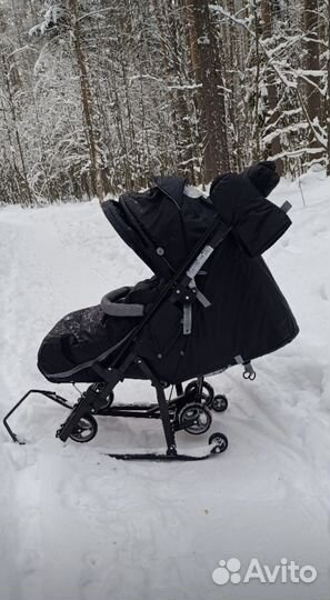 Санки-коляска, детские, зимние на колесах Ника