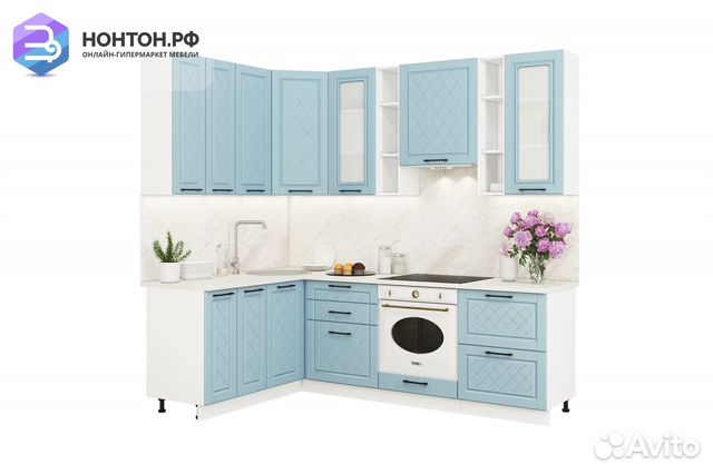 Кухня угловая Барселона 1.6 на 2.4 м голубой тик