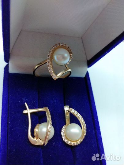 Золотой комплект 585 пробы с жемчугом