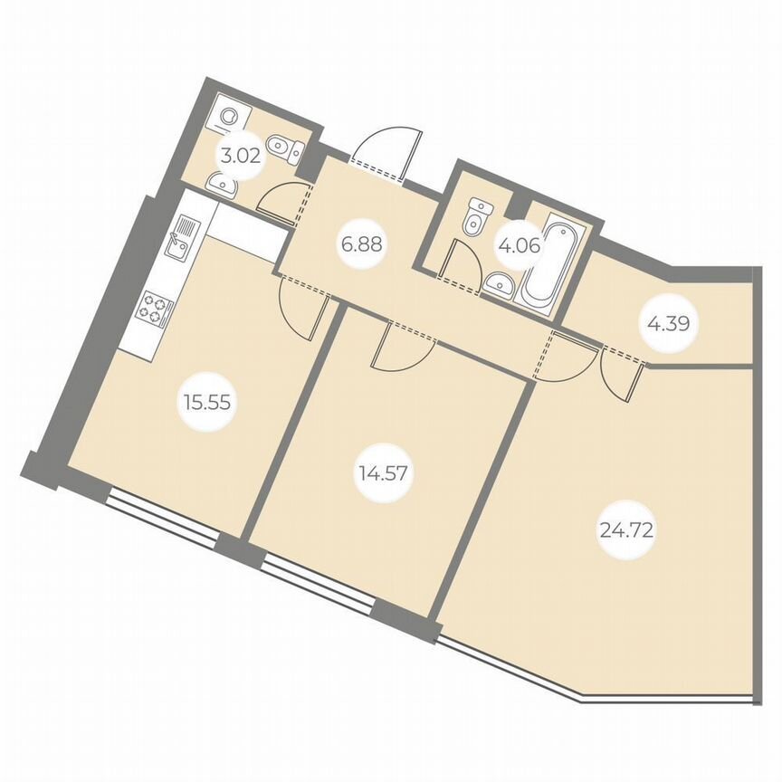 2-к. квартира, 73,2 м², 1/7 эт.