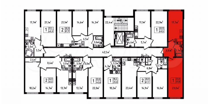 1-к. квартира, 49,8 м², 8/9 эт.