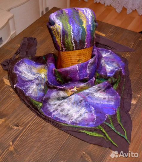 Палантин и шапка из натуральной валяной шерсти