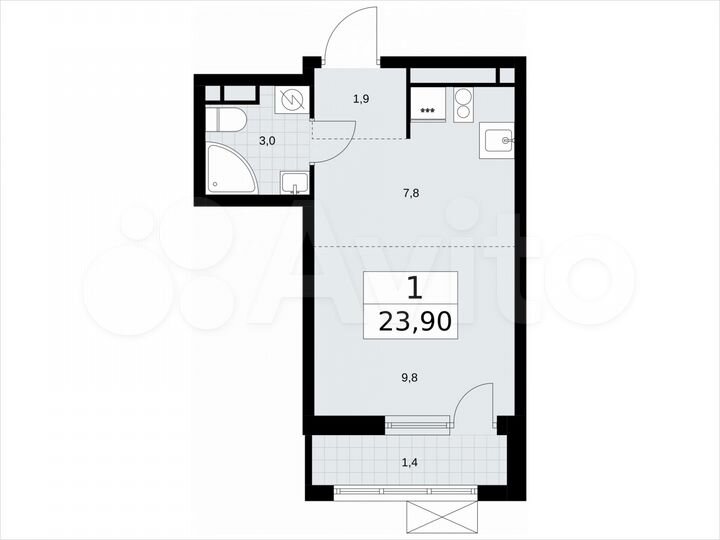 Квартира-студия, 23,9 м², 9/9 эт.