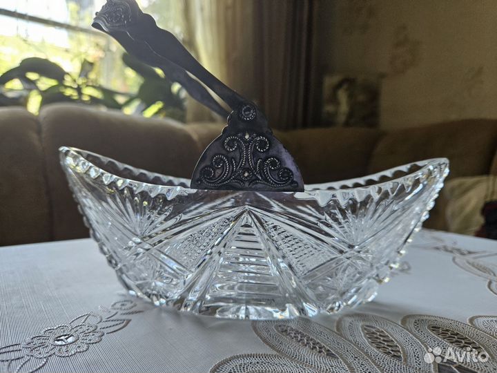 Салатник хрустальный с ручкой СССР