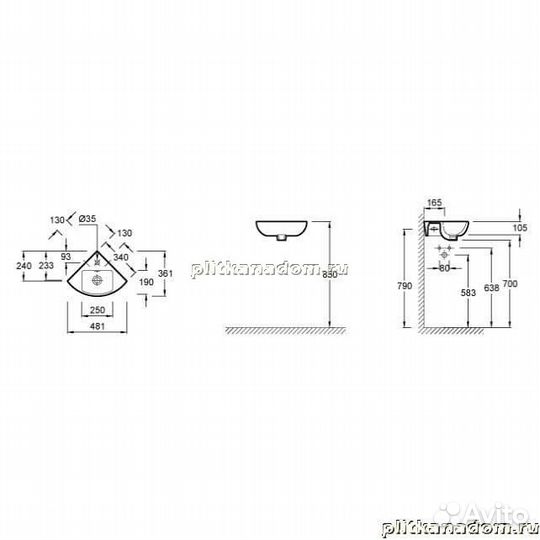 Jacob Delafon Odeon Up E4733-00 Угловая раковина 34х34