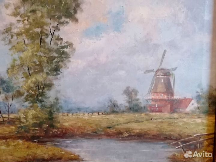 Картина. Летний Голландский пейзаж. Старинный