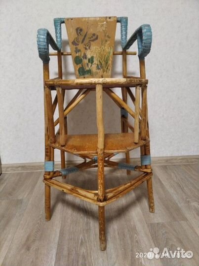 Стульчик для кормления из лозы, крафт, винтаж