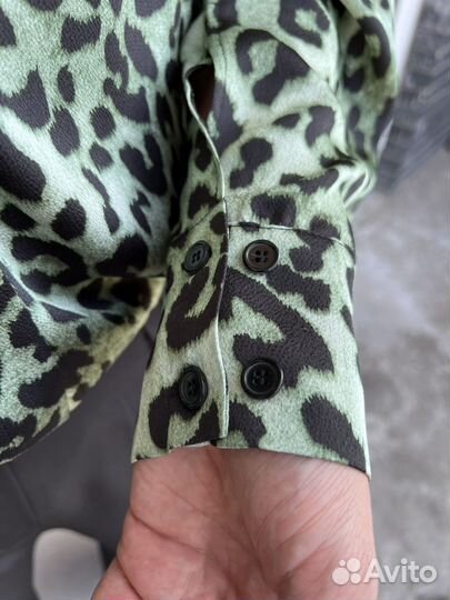 Рубашка дизайнерская оверсайз леопард зеленый