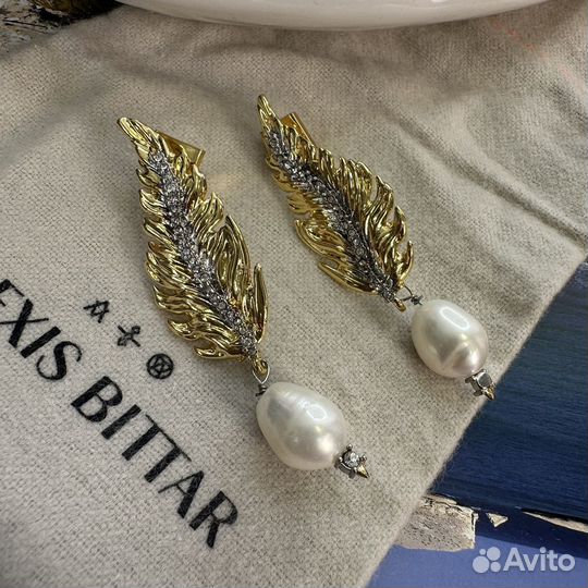 Серьги Alexis Bittar листья с жемчужиной