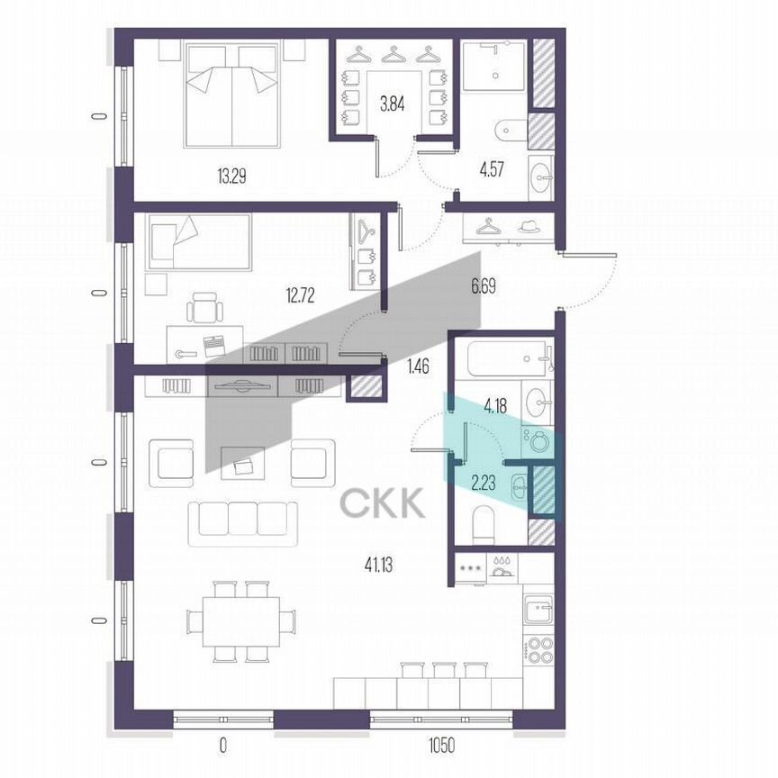 2-к. квартира, 90 м², 8/9 эт.