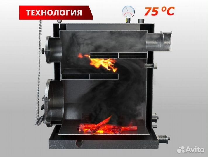 Котел твердотопливный длительного горения 20 кВт