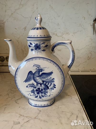 Гжель кофемолка мельница, чайник винтаж