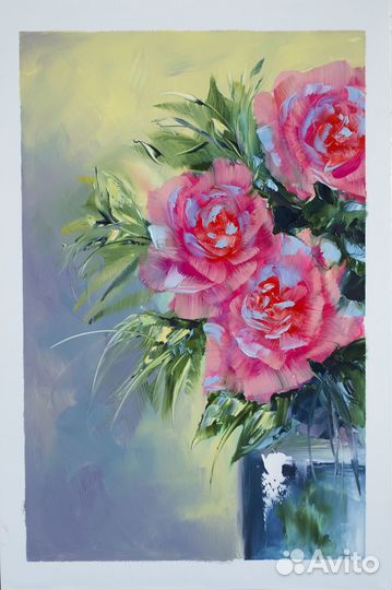 Картина маслом Кролик с цветами 25х35 см