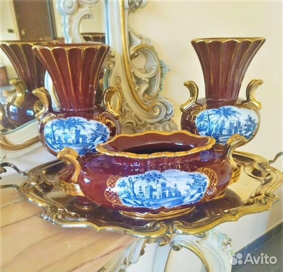 Антикварный итальянский комплект вазы ладья Италия