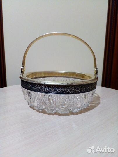 Конфетница, хрусталь + серебро