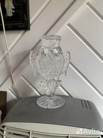 Подсвечник сова СССР стекло хрусталь