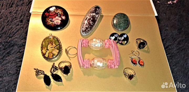 Браслет перламутр серьги брошь янтарь яшма