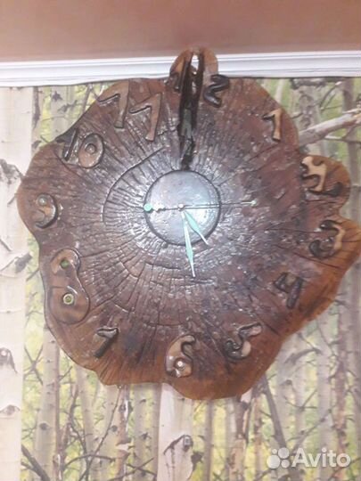 Зеркальный часы из спила