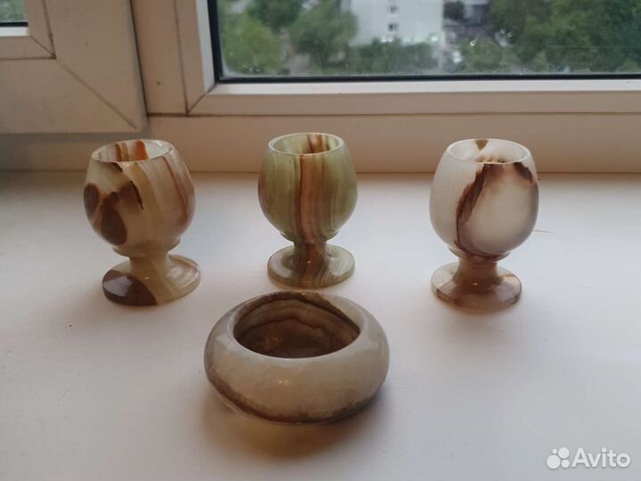 Рюмки и подсвечник.турция камень оникс