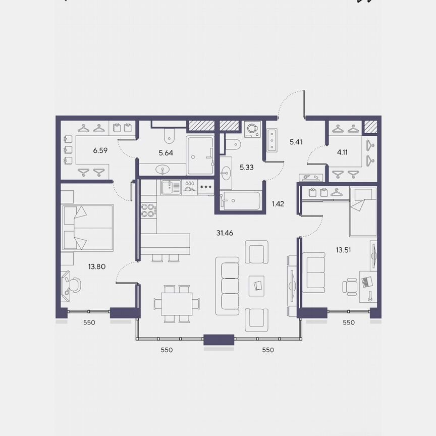 2-к. квартира, 87,3 м², 4/10 эт.