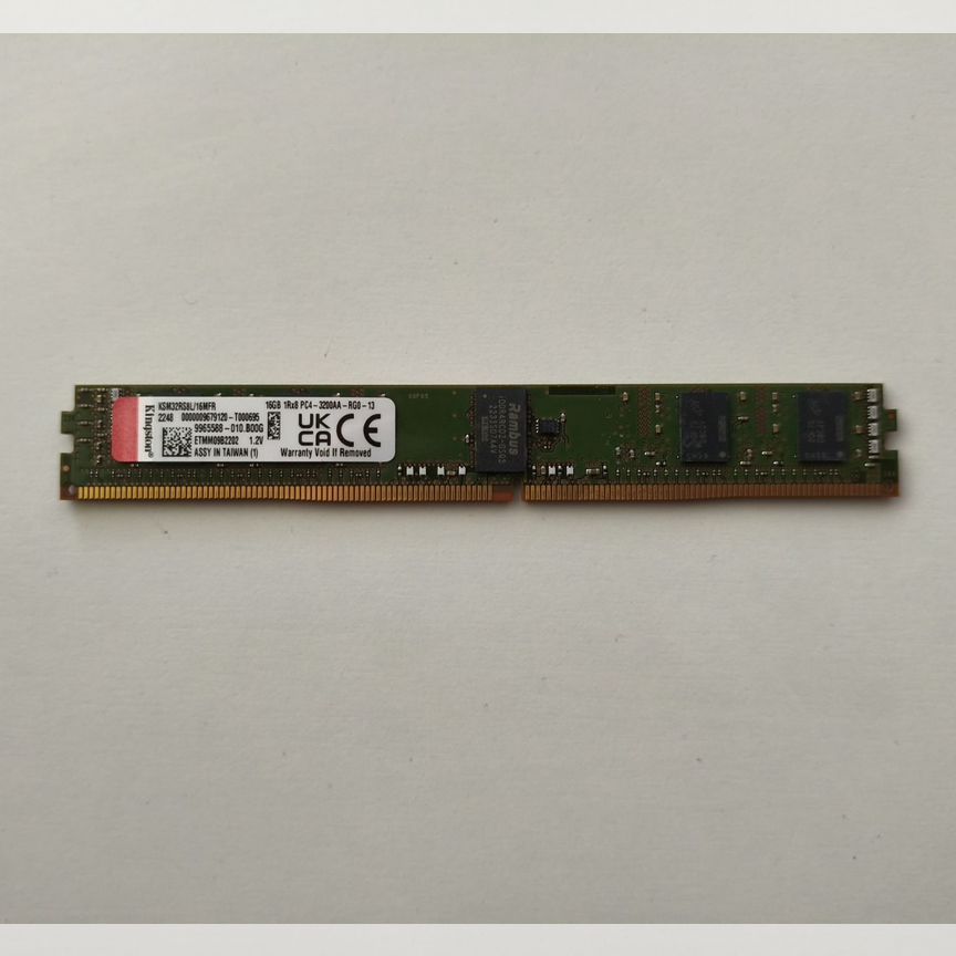 16 Gb 3200 1rx8 Rdimm Kingston Vlp, Склад 8 Шт