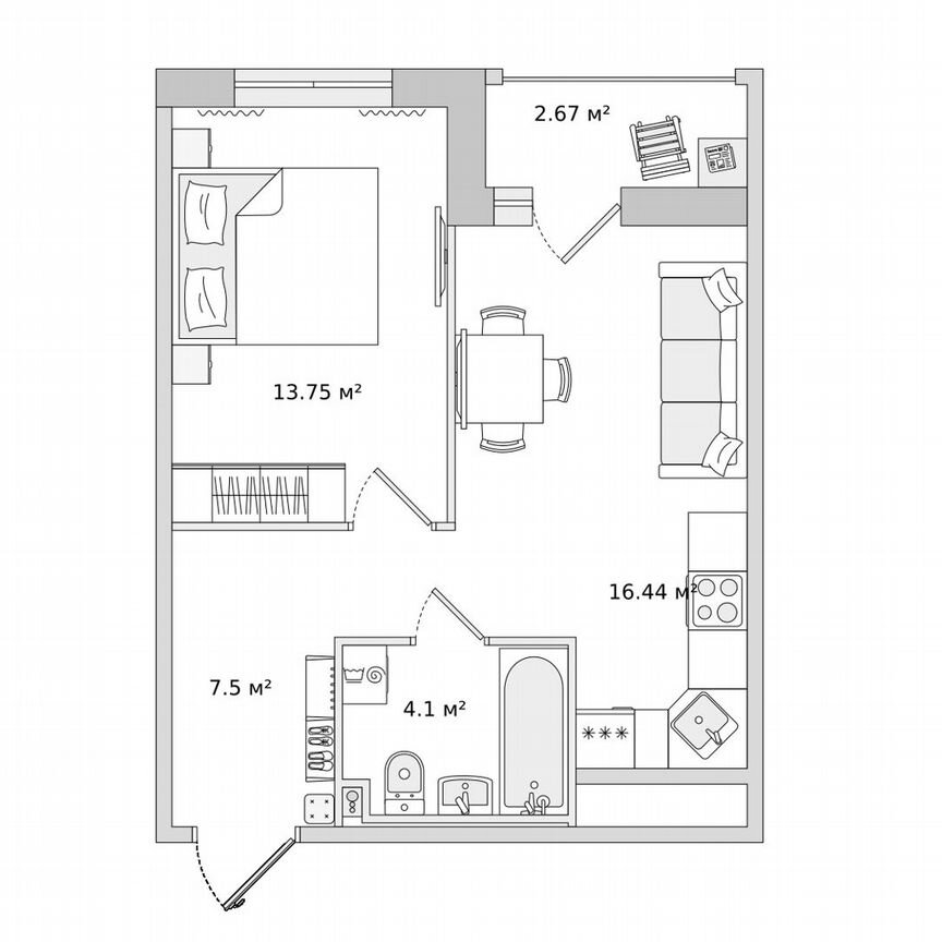 1-к. квартира, 39,7 м², 16/23 эт.