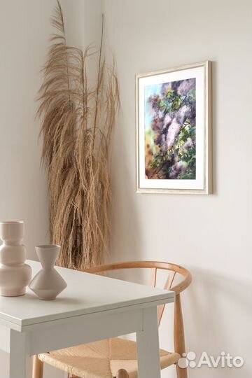 Картина Сирень Оригинальная акварель в раме