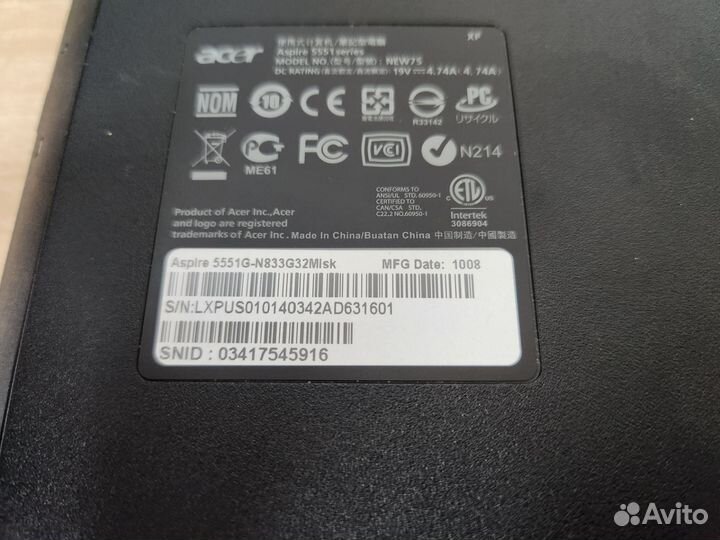 Ноутбук acer aspire 5551g