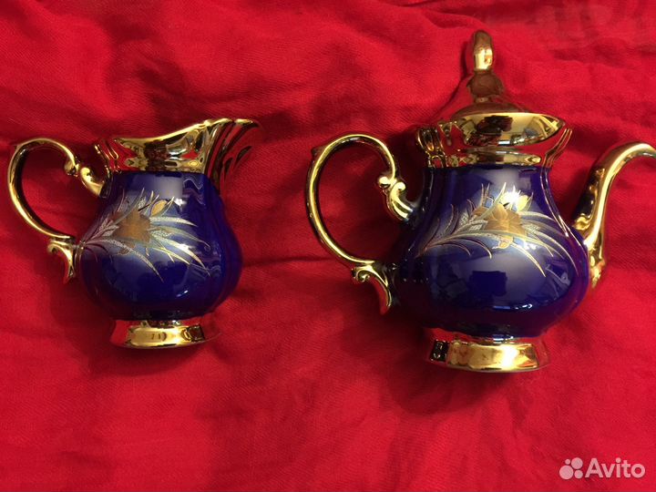 Чайник и молочник кобальт с позолотой