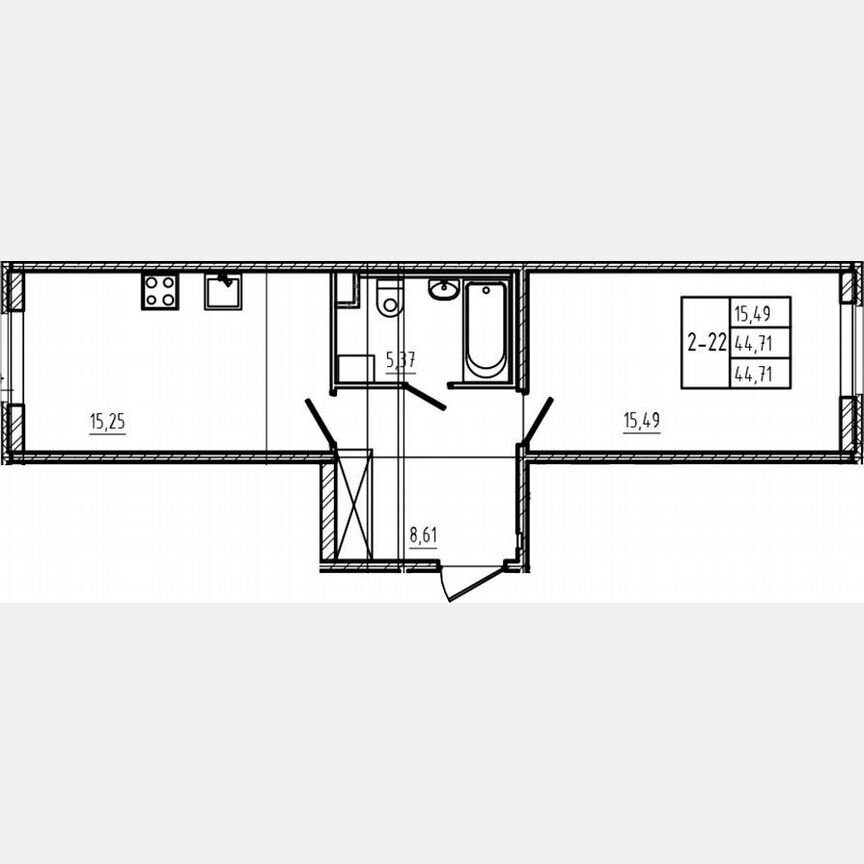 1-к. квартира, 44,7 м², 1/4 эт.