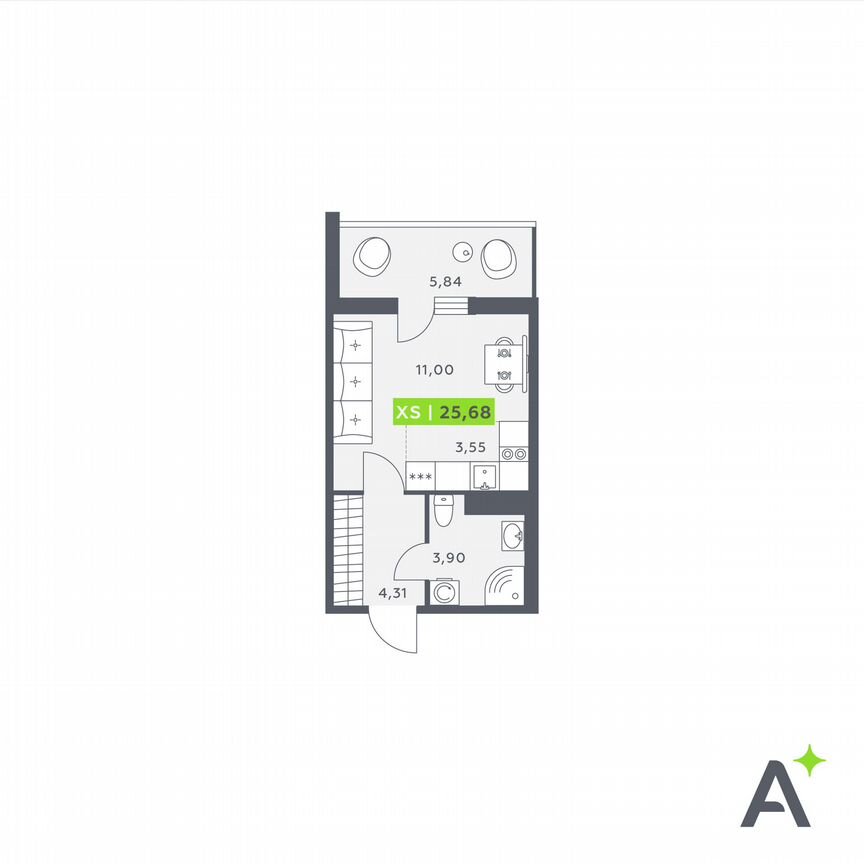Квартира-студия, 25,7 м², 6/12 эт.