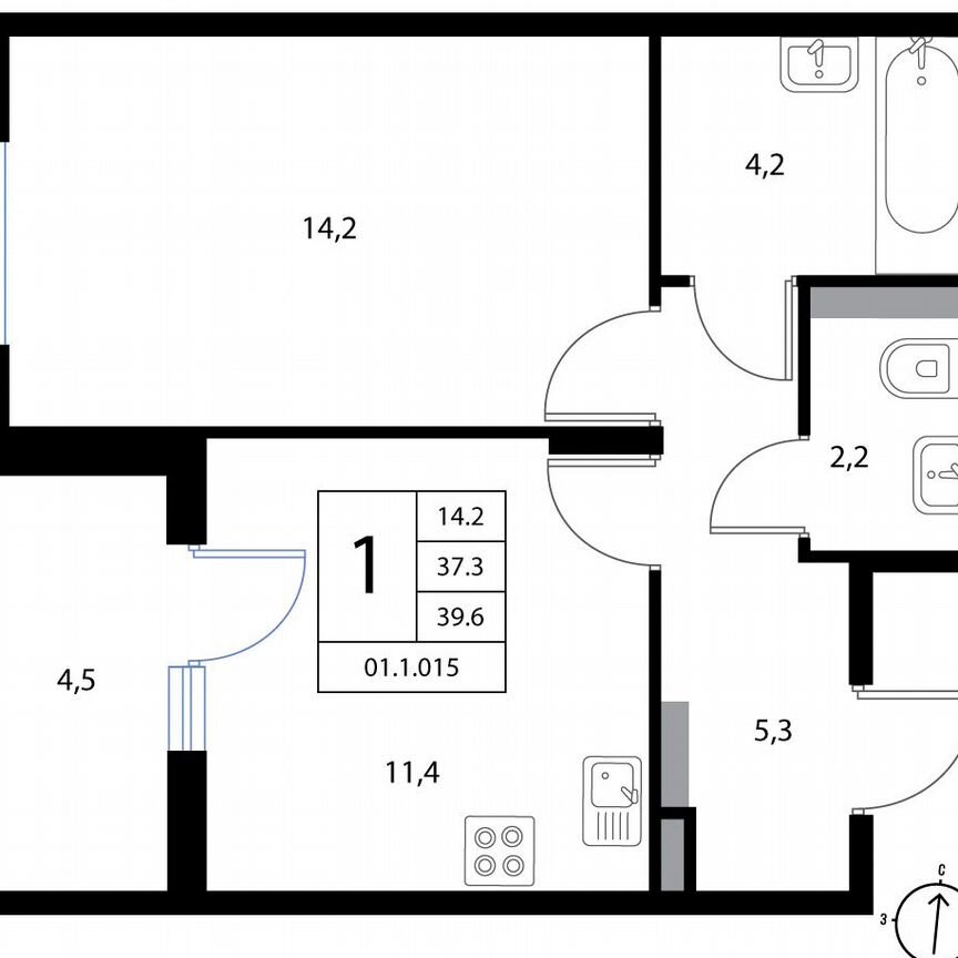 1-к. квартира, 39,6 м², 3/3 эт.