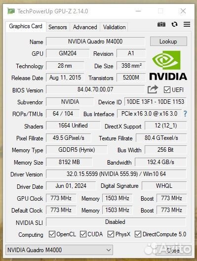 PNY Nvidia Quadro M4000 8Gb gddr5 PCI-E