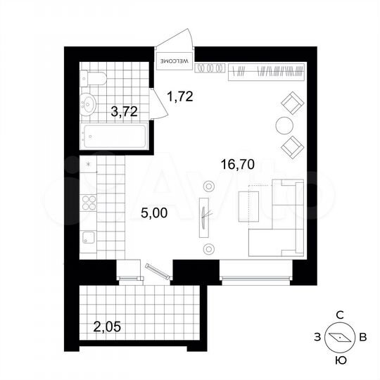 1-к. квартира, 27,4 м², 1/4 эт.