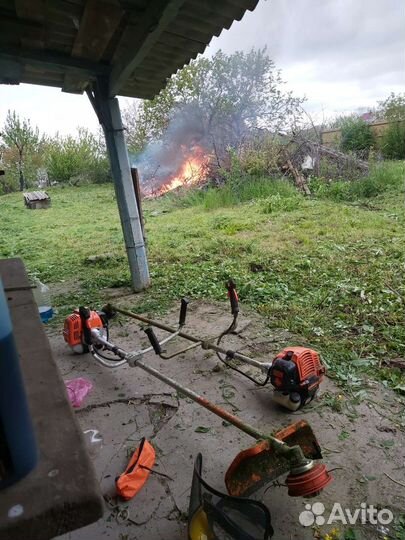 Покос травы триммером