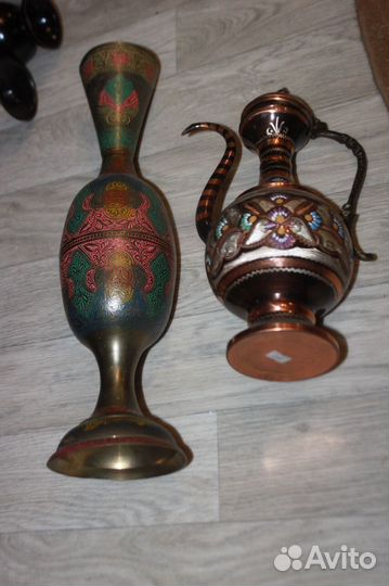 Ваза бронза и кувшин гравировка ретро 3 шт