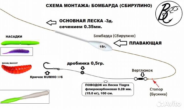 Готовый монтаж с плавающей бомбардой на форель