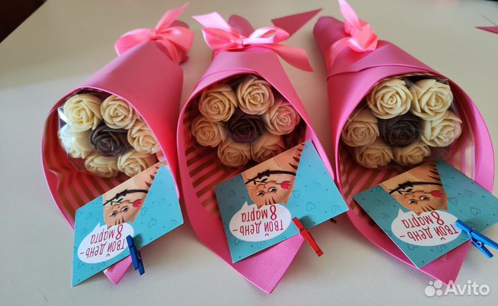 Букет из шоколадных роз, шоколад ручной работы