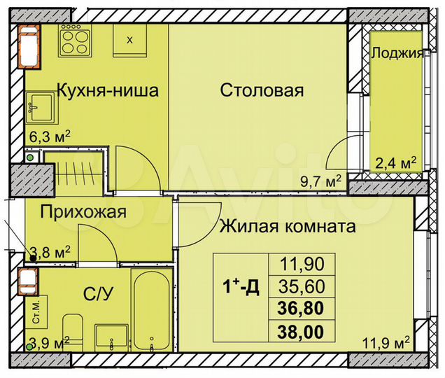 1-к. квартира, 36,8 м², 5/18 эт.