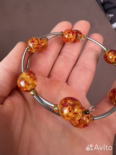 Браслет янтарь металл