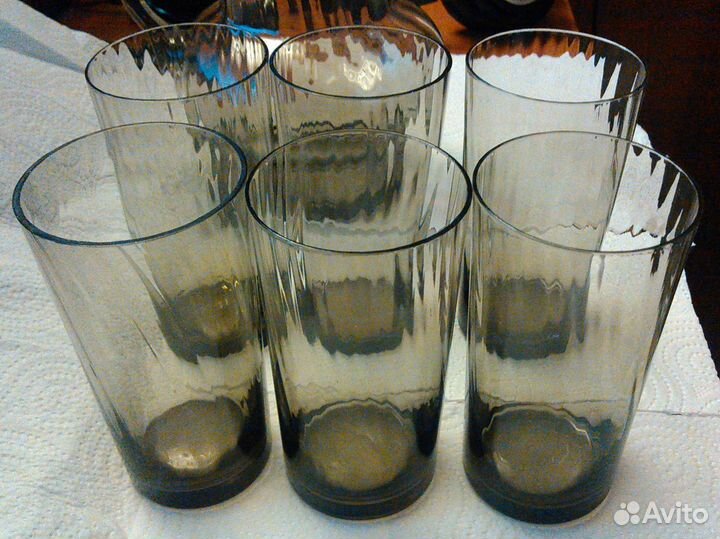 Графин и 6 стаканов темное черное стекло СССР