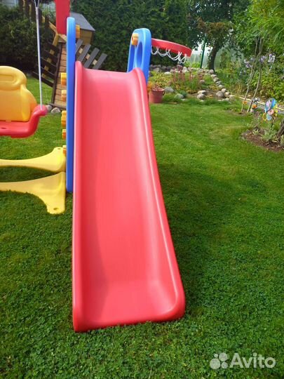 Детский комплекс с качелями и прямой горкой