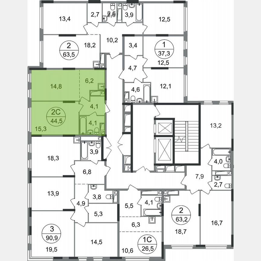 2-к. квартира, 44,5 м², 6/17 эт.