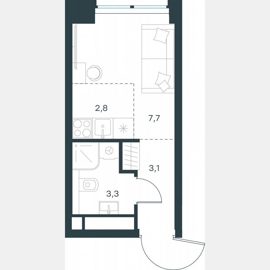 Квартира-студия, 16,9 м², 15/48 эт.