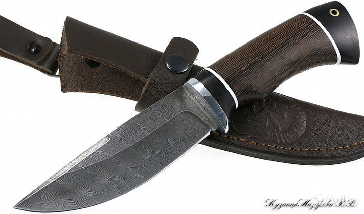 Нож Гепард дамаск черный граб венге