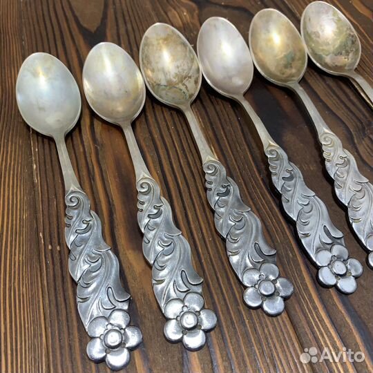 Набор Ложки Чайные 6 Штук Мельхиор Цветок Ретро