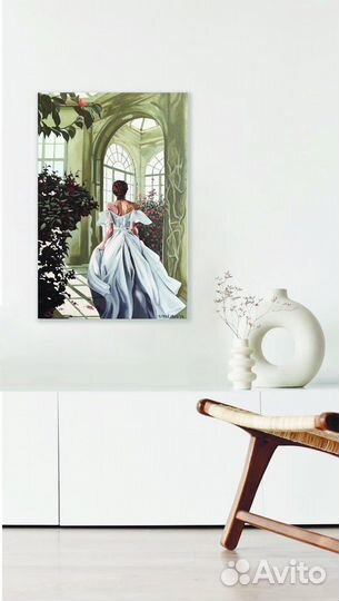 Картина маслом девушка в белом романтика сад