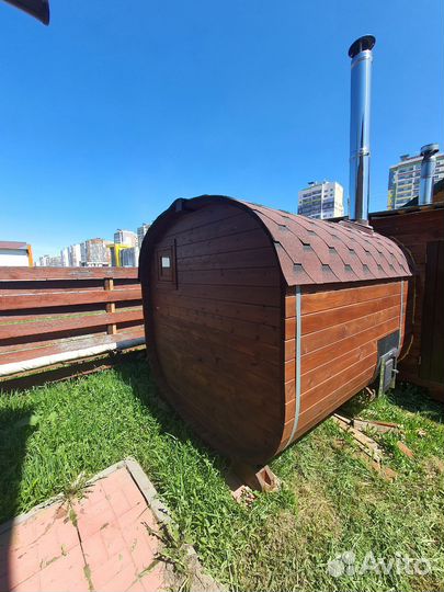 Баня бочка 6 метров с туалетом и раздевалкой